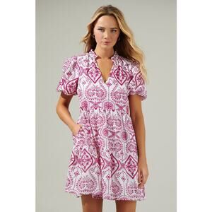 Sugarlips Evelyn Eyelet Jacey Babydoll Mini A-Line Dress Magenta-White Size M